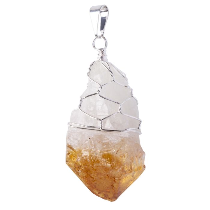 Citrine (Heat Treated) Point Pendant, Basket Top Silver Plated (1pc) NETT