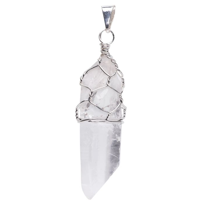 Crystal Point Pendant, Silver Plated Basket Top (1pc) NETT