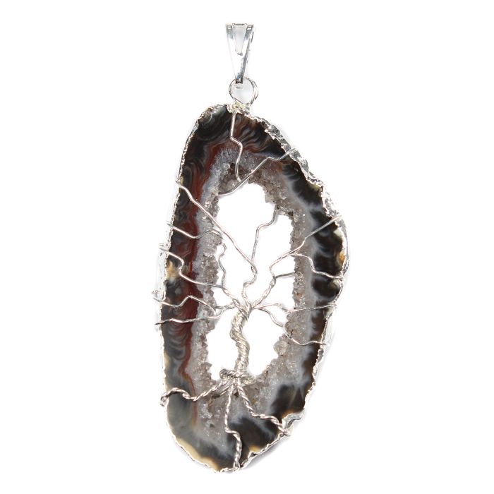 Geode Slice & Wire Tree Pendant, Silver Plated (1pc) NETT