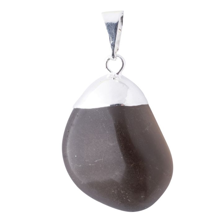 Smoky Quartz Tumblestone Pendant, Silver Plated (1pc) NETT