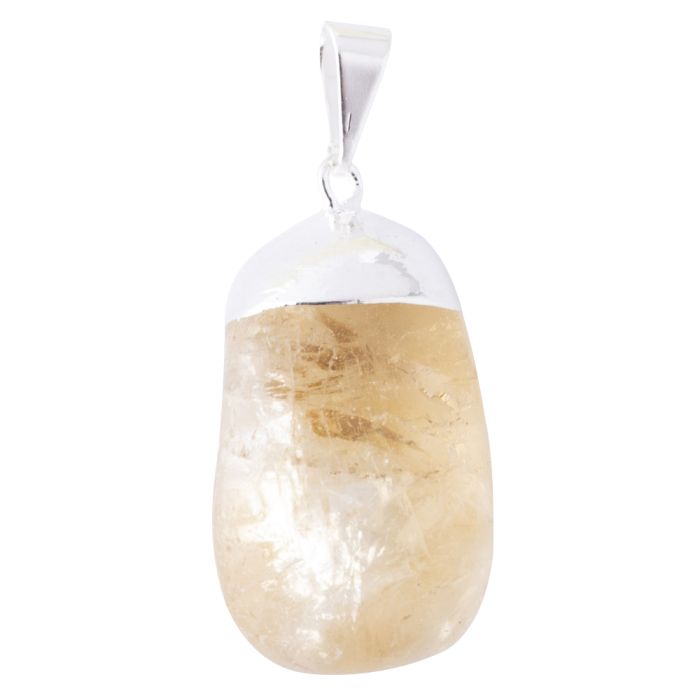 Citrine (Heat Treated) Tumblestone Pendant, Silver Plated (1pc) NETT