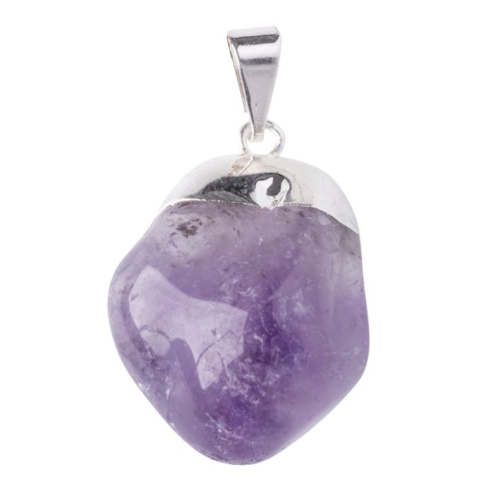 Amethyst Tumblestone Pendant, Silver Plated (1pc) NETT