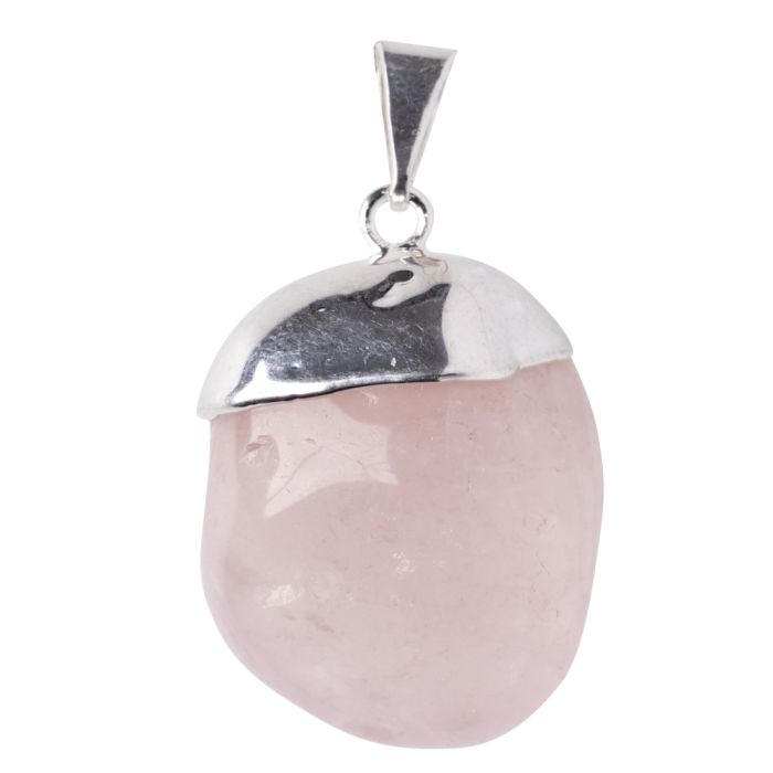 Rose Quartz Tumblestone Pendant, Silver Plated (1pc) NETT