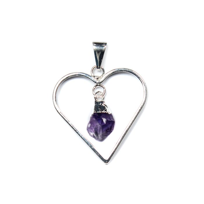 Heart Pendant with Amethyst Dangle Charm, Silver Plated (1pc) NETT