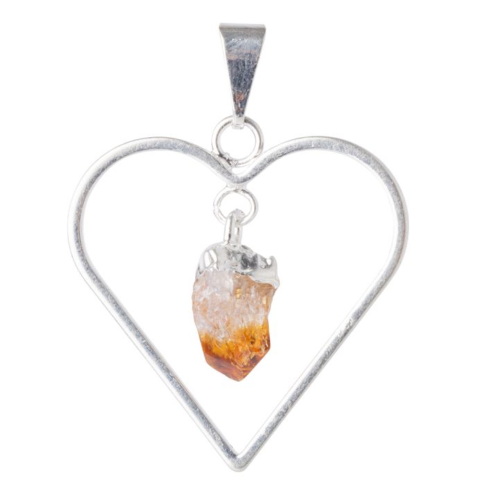 Heart Pendant with Citrine (Heat Treated) Dangle Charm, Silver Plated (1pc) NETT