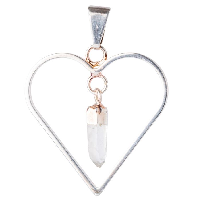 Heart Pendant with Crystal Dangle Charm, Silver Plated (1pc) NETT
