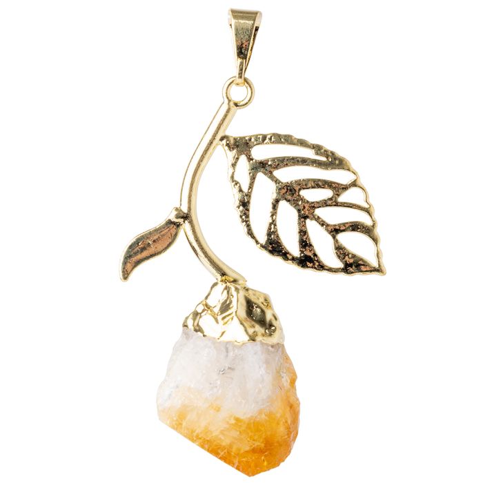 Leaf Pendant with Citrine (Heat Treated) Point, Gold Plated (1pc) NETT
