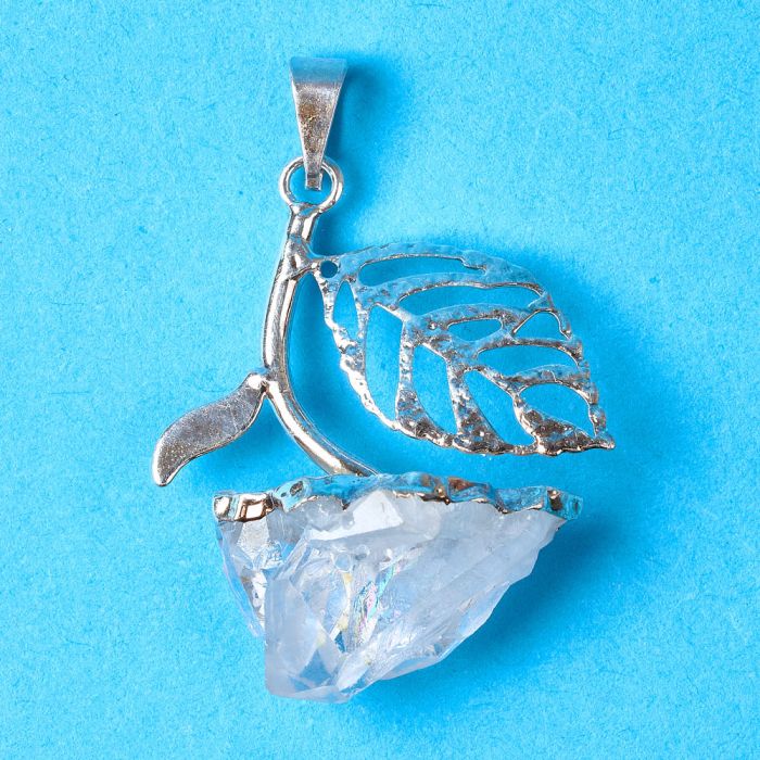 Leaf Pendant with Quartz Point, Silver Plated (1pc) NETT