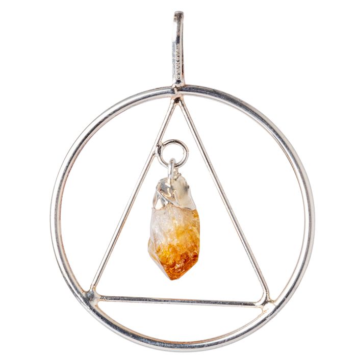 Circle & Triangle Pendant with Citrine (Heat Treated) Point, Silver Plated (1pc) NETT