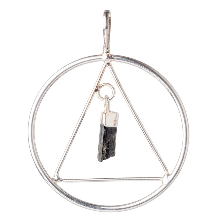 Circle & Triangle Pendant with Tourmaline Point, Silver Plated (1pc) NETT