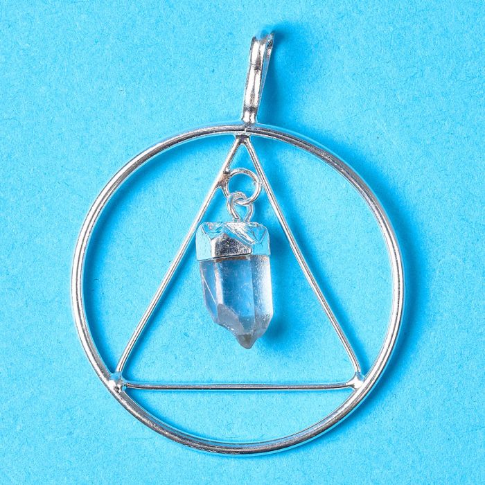 Circle & Triangle Pendant with Quartz Point, Silver Plated (1pc) NETT