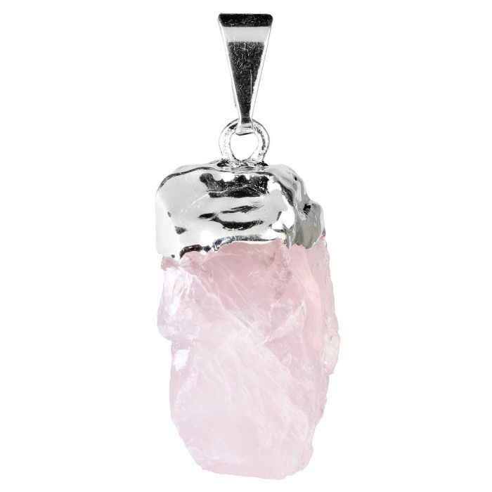 Rough Rose Quartz Pendant, Electroplated Silver Plated (1pc) NETT