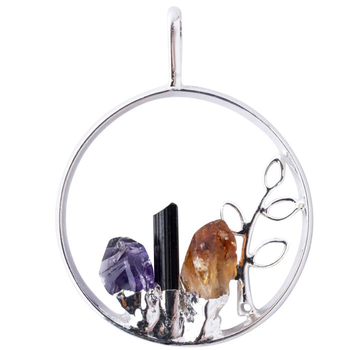 Circle Branch Pendant with 3 Assorted Charms, Silver Plated (1pc) NETT