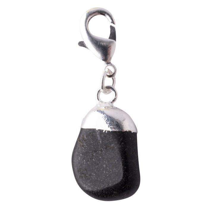 Mini Black Agate Tumblestone Charm, Silver Plated (1pc) NETT