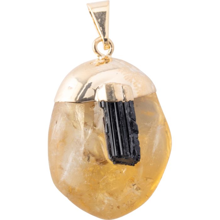 Citrine Heat Treated Tumble Pendant w/ Black Tourmaline Accent Gold Plated (1pc) NETT