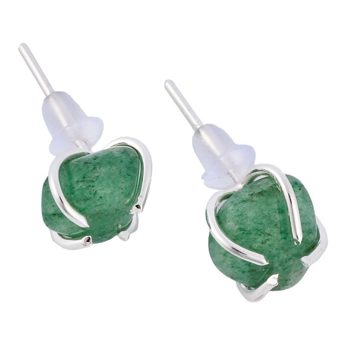Tumbled Green Quartz Earstuds, Silver Plated (1pr)