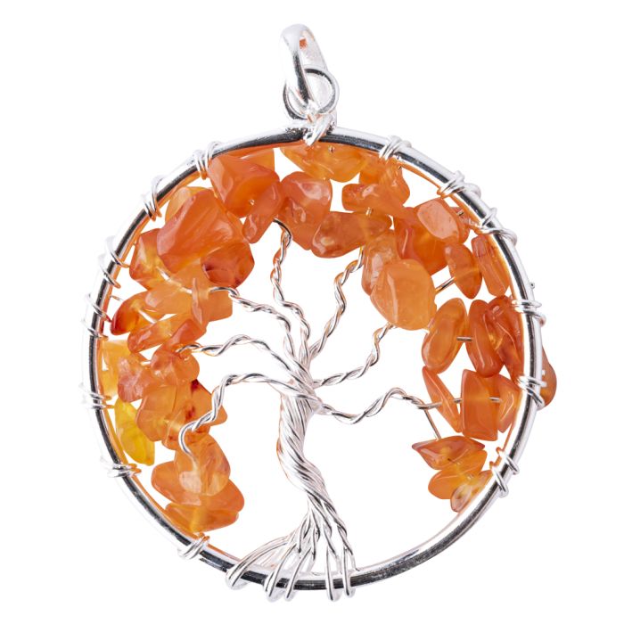 Carnelian Tree of Life Pendant, Silver Plated (1pc) NETT