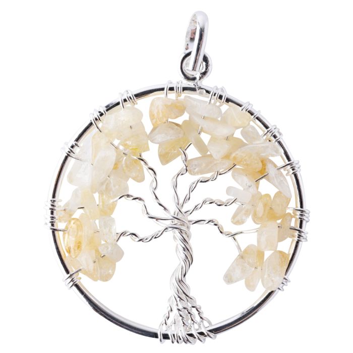 Tree of Life Pendant Citrine Heat Treated Silver Plated (1pc) NETT