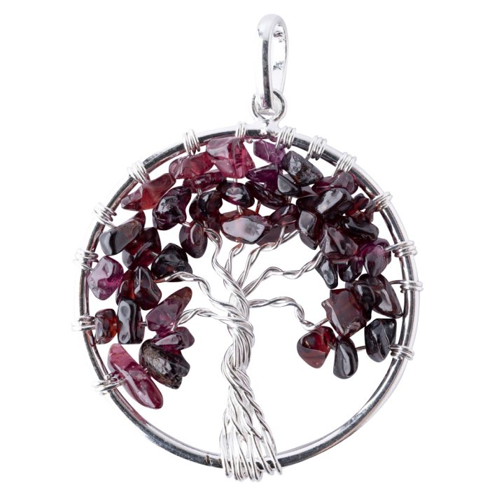 Tree of Life Pendant Garnet Silver Plated (1 Piece) 