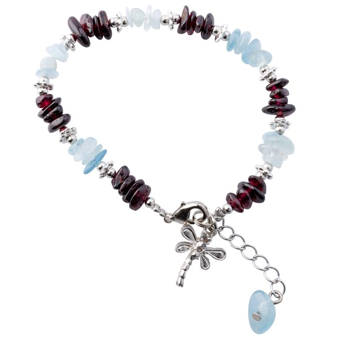 Aquamarine & Garnet Chip Bracelet with Dragonfly Charm (1pc) NETT