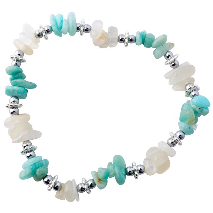 Amazonite & Moonstone Chip Bracelet with Spacer Bead (Elastic Cord) (1pc) NETT