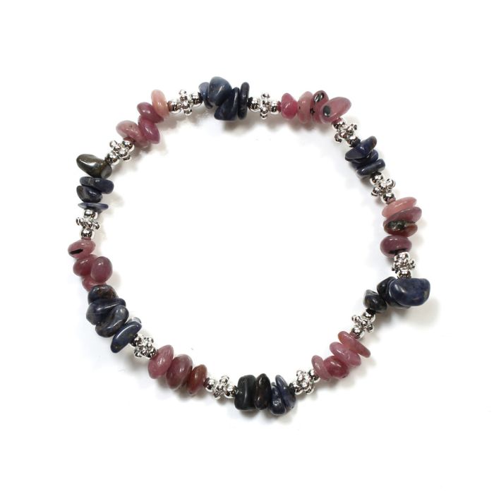 Ruby & Sapphire Chip Bracelet with Spacer Bead (Elastic Cord) (1pc) NETT