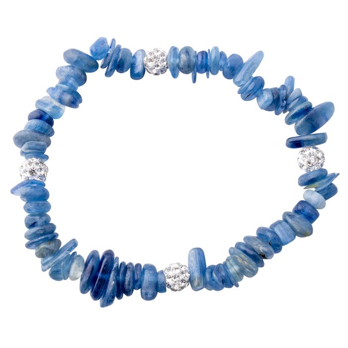 Kyanite Chip & Rhinestone Ball Bracelet (Elastic Cord) (1pc) NETT