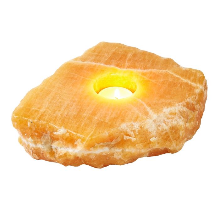 Orange Calcite Tealight Holder with Resin (1pc)