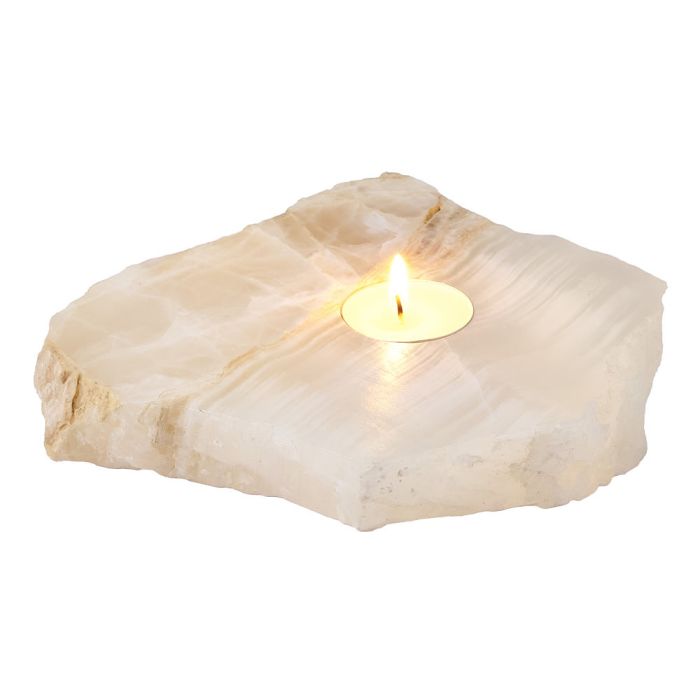 White Onyx Irregular Tealight Holder, Rough Edge approx 12x18x2cm (1pc)