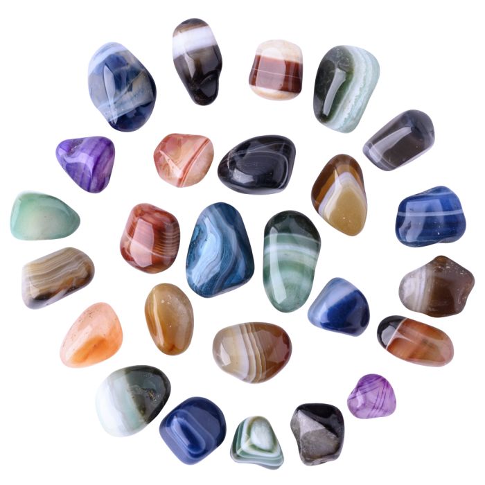 Banded Agate (Dyed) Mixed 7 Colours Small Tumblestone 10-20mm (100g) NETT