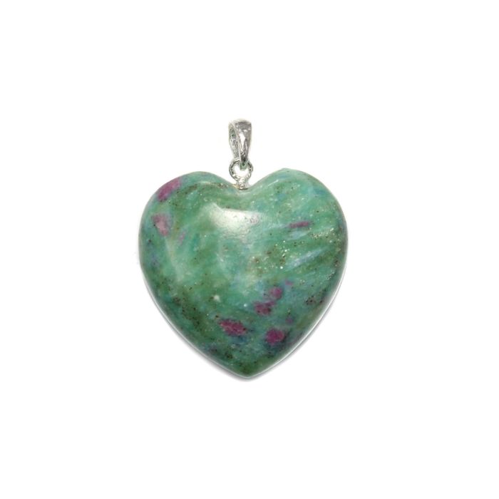 25mm Ruby Fuchsite Heart Pendant, Sterling Silver (1pc) NETT