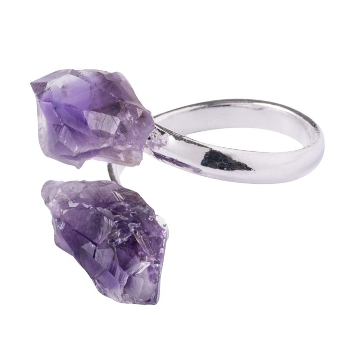 Ring with 2 Amethyst Points, Silver Plated (1pc) NETT