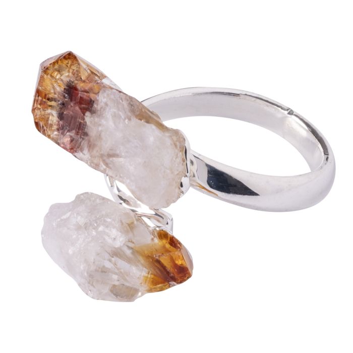 Ring with 2 Citrine Heat Treated Points Silver Plated (1pc) NETT