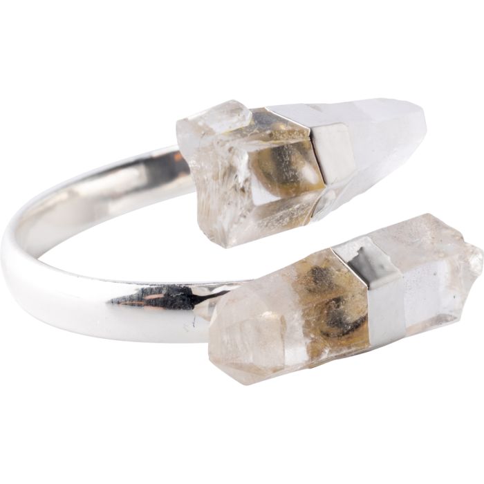 Ring with 2 Quartz Crystal Points Silver Plated (1pc) NETT