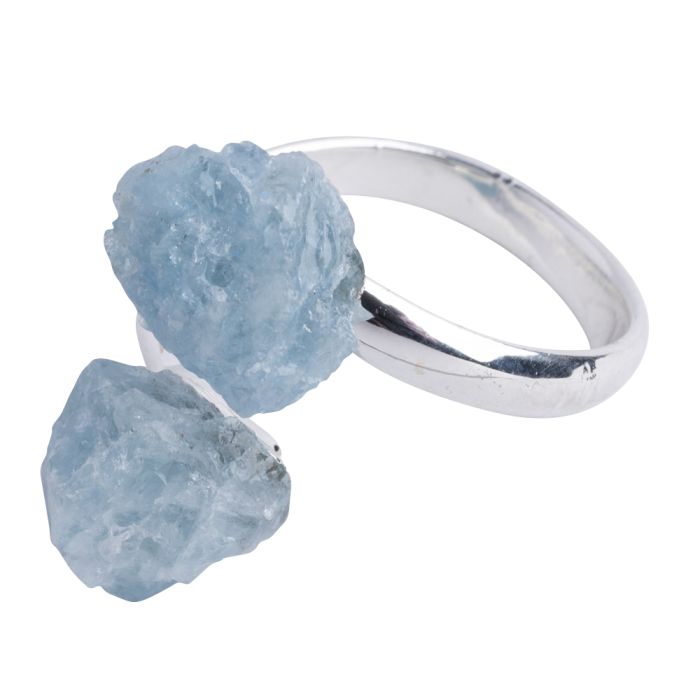 Ring with 2 Aquamarine Rough Silver Plated (1pc) NETT