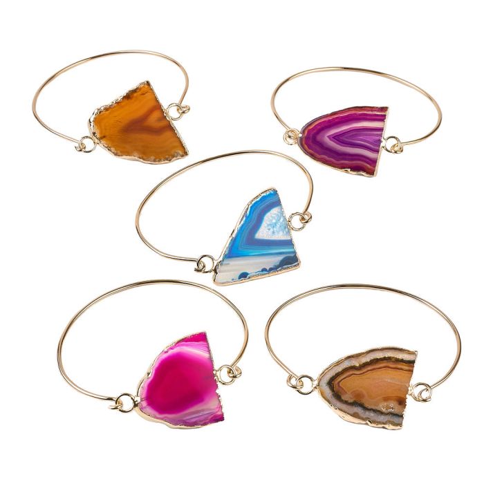 Bangle with half Agate Slice, Gold Plated, Assorted Colours (5 pcs) NETT
