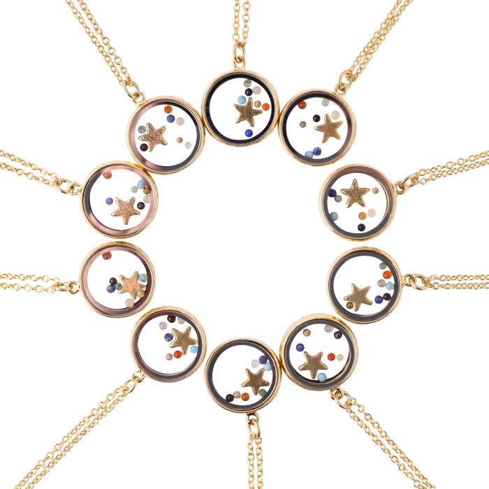 Chakra Floating Beads with Star 18" Necklace, Gold Plated (10pc) NETT