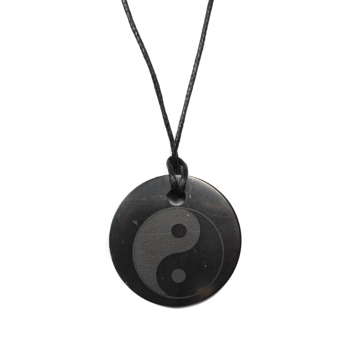 Shungite Circle Yin and Yang Pendant on Thong (1pc) NETT