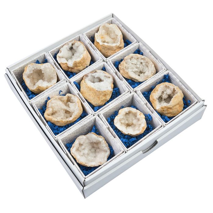 White Quartz Geodes Gift Boxed with ID Card (9pc) NFD