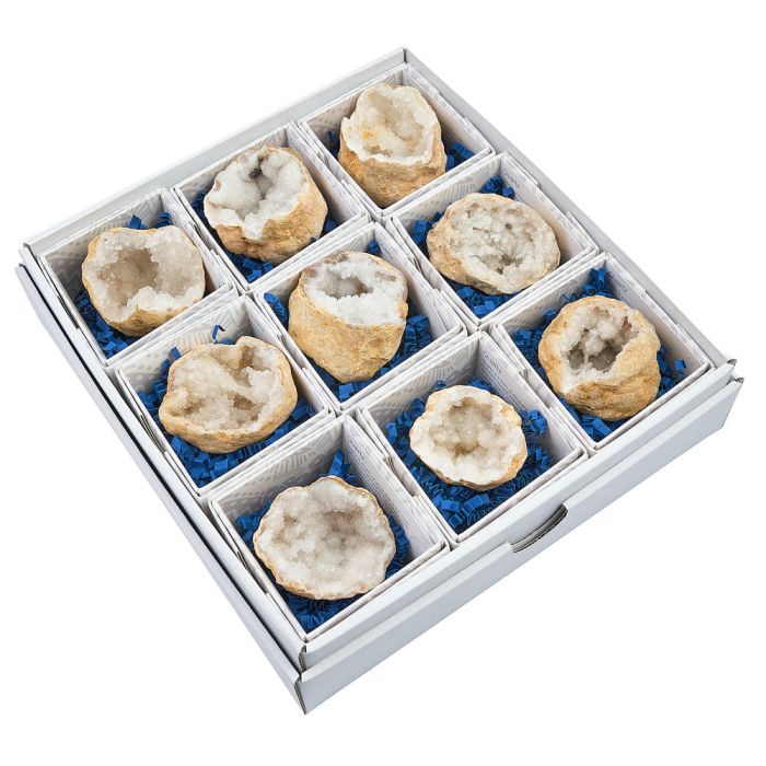 White Quartz Geodes Gift Boxed with ID Card (9 Piece) NETT