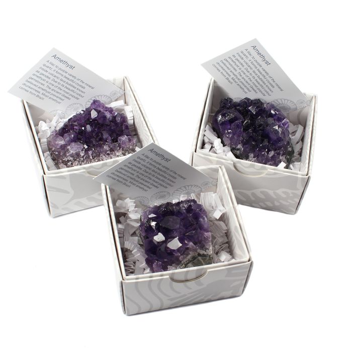 Brazilian Amethyst Cluster Gift Boxed with ID Card (9 Piece) NETT