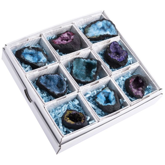 Dyed Quartz Geodes Mixed Colours with ID Cards (9pcs) NETT