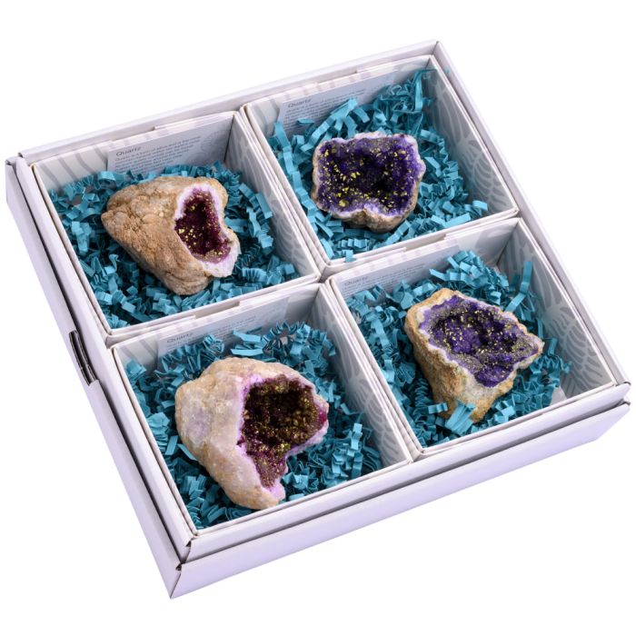 Dyed Quartz Geodes in Gift Box (Natural Exterior) with ID Card (4pcs) NETT