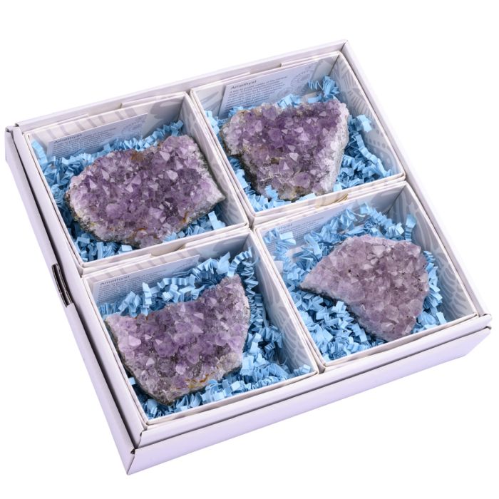 Amethyst Clusters in Gift Box with ID Cards, Brazil (4pcs) NETT