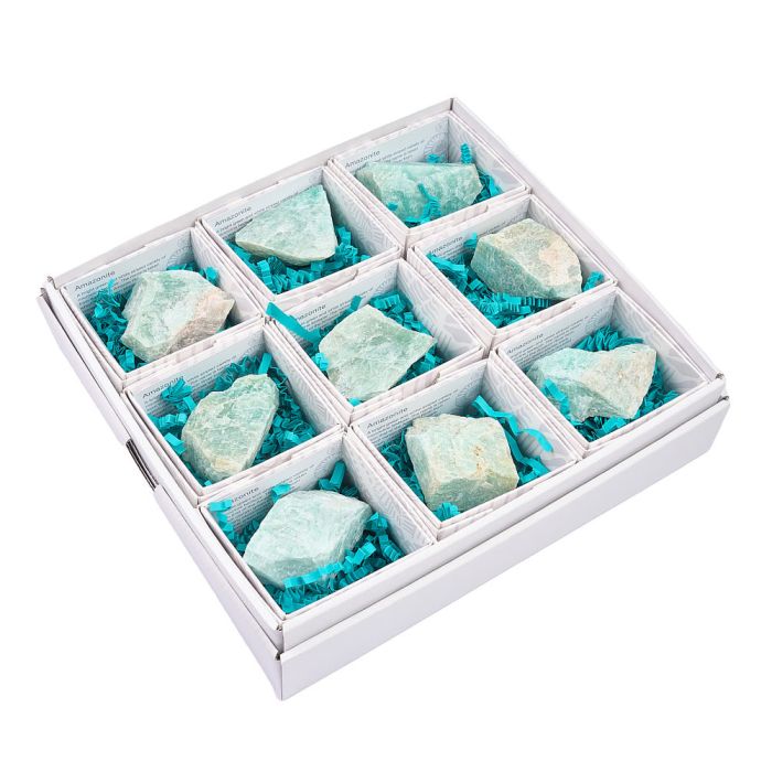 Rough Amazonite in Gift Box with ID Card (9pc) NETT