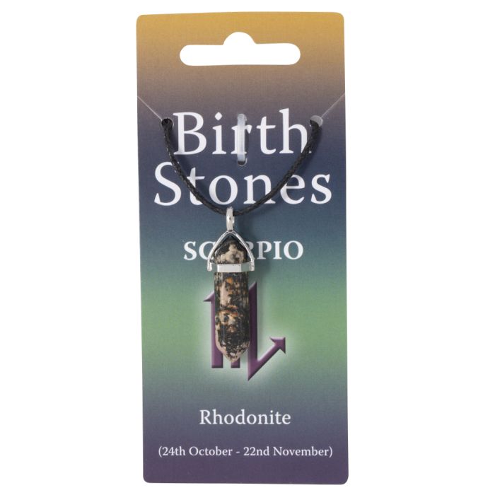 Scorpio, Rhodonite Birthstone Pendant on Thong (10pcs) NETT