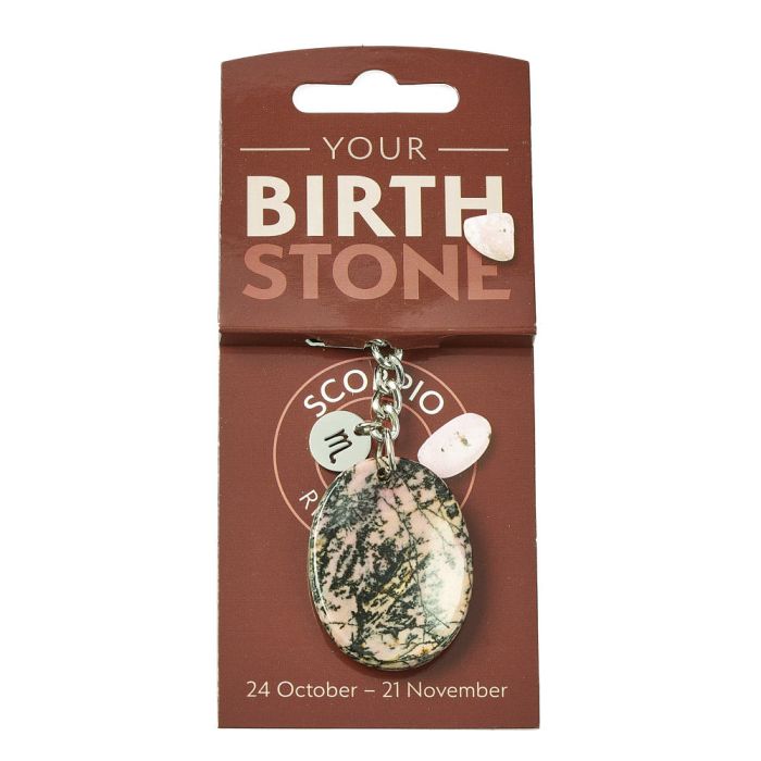 SCORPIO Rhodonite Birthstone Keyring with Charm (3pc) NFD