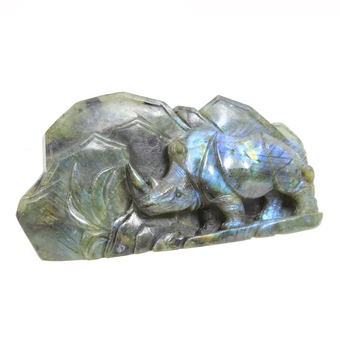 Labradorite Relief Rhino Carving (6.5x2x3.5") (1 Piece) SPECIAL