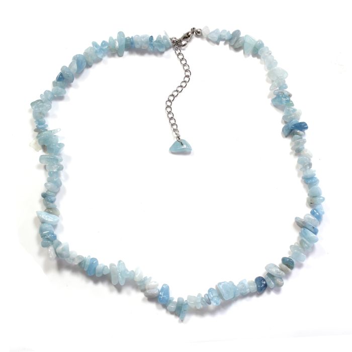 18" Aquamarine Chip Necklace & Ext Chain, A&B Grade (1pc) NETT