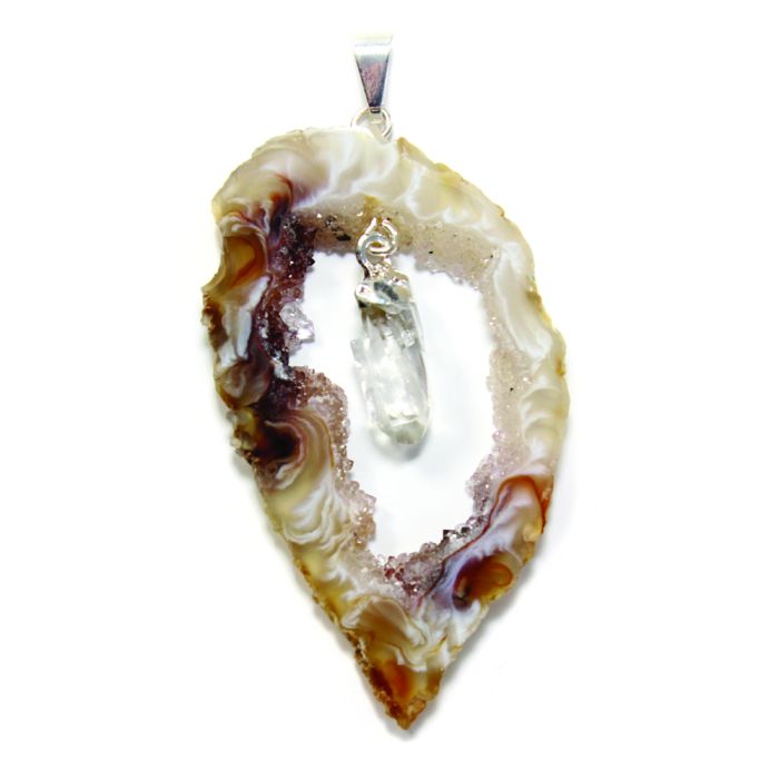 Geode Slice Pendant with Quartz Point, Silver Plated (1pc) NETT